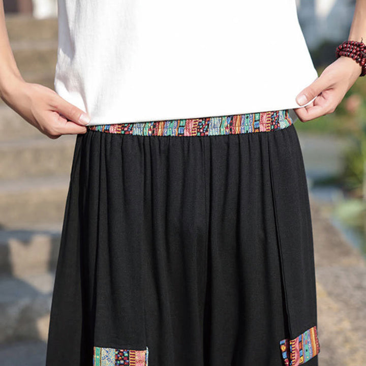 Buddha Stones夏 エスニック 7-8丈 クロップド丈 コットン メンズ ワイドレッグパンツ ポケット付き - image 9