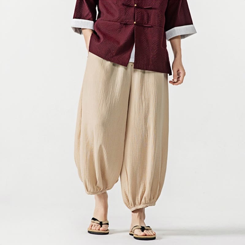 Buddha Stonesソフト無地ドローストリングコットンメンズパンツ ポケット付き - image 5