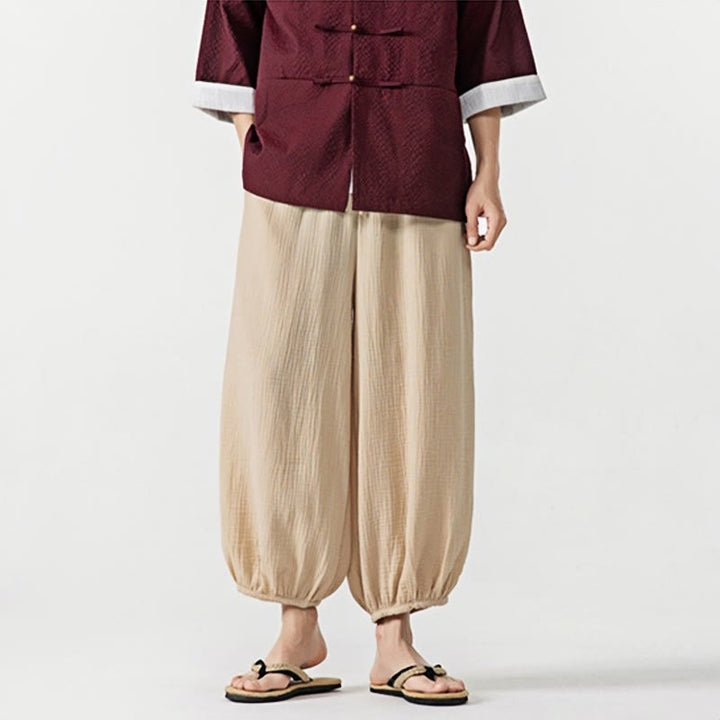 Buddha Stonesソフト無地ドローストリングコットンメンズパンツ ポケット付き - image 7