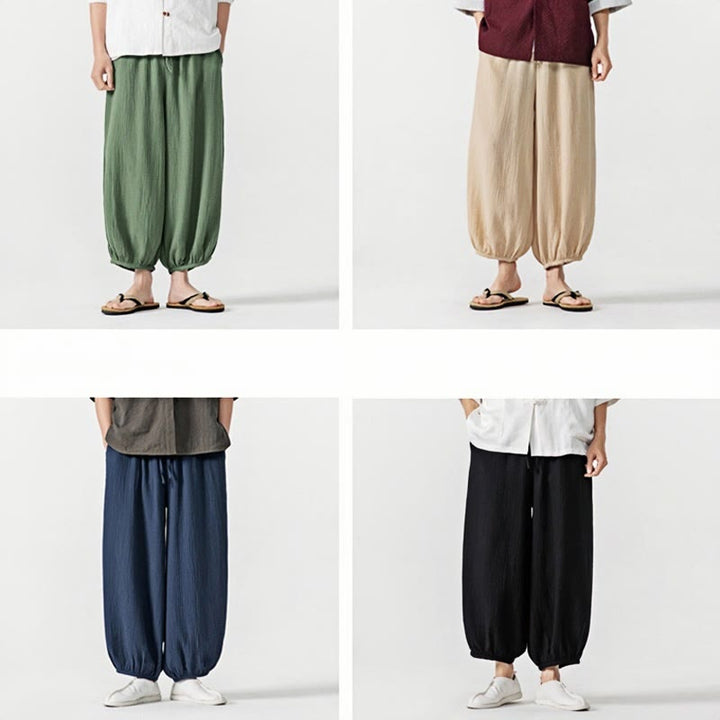 Buddha Stonesソフト無地ドローストリングコットンメンズパンツ ポケット付き - image 42