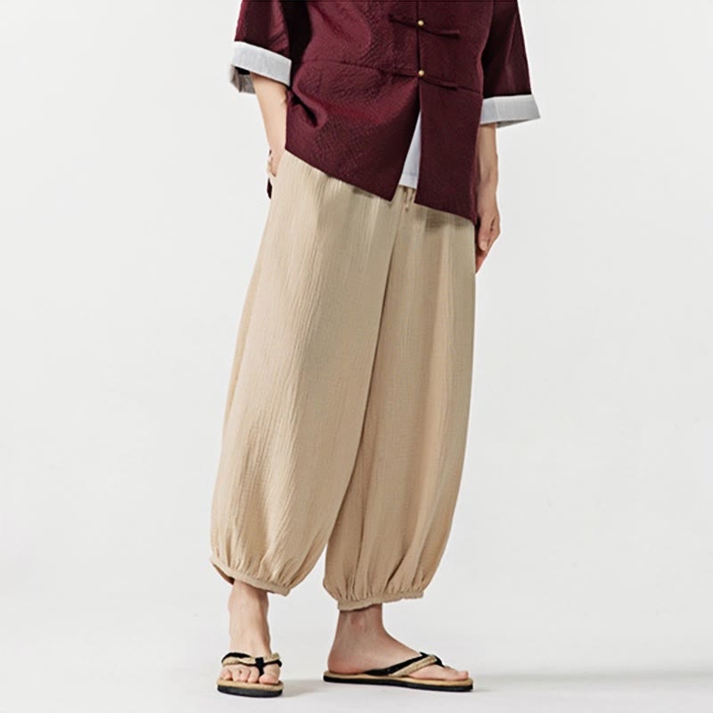 Buddha Stonesソフト無地ドローストリングコットンメンズパンツ ポケット付き - image 6