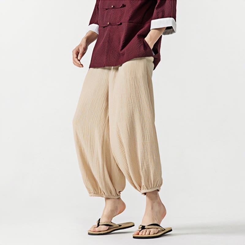 Buddha Stonesソフト無地ドローストリングコットンメンズパンツ ポケット付き - image 1