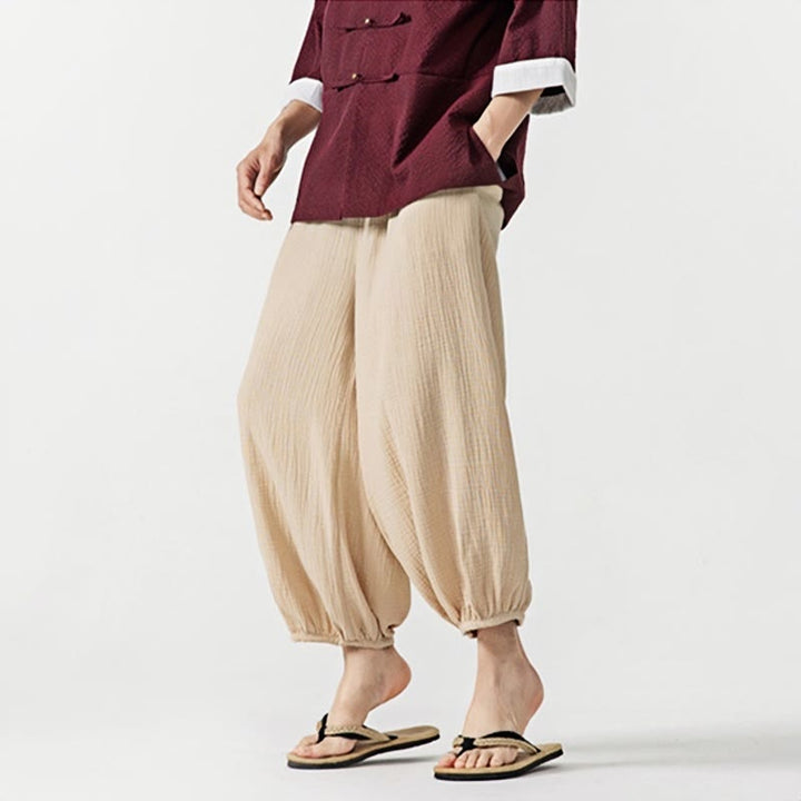 Buddha Stonesソフト無地ドローストリングコットンメンズパンツ ポケット付き - image 1
