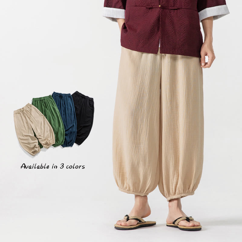 Buddha Stonesソフト無地ドローストリングコットンメンズパンツ ポケット付き - ベージュ - US/UK/AU46、 EU56 (5XL) - image 0