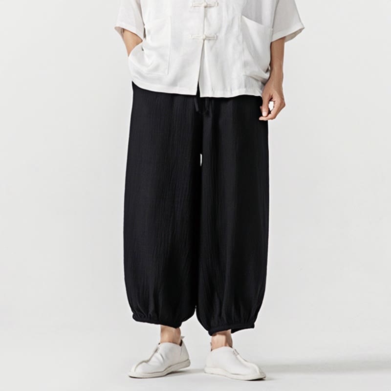 Buddha Stonesソフト無地ドローストリングコットンメンズパンツ ポケット付き - image 18