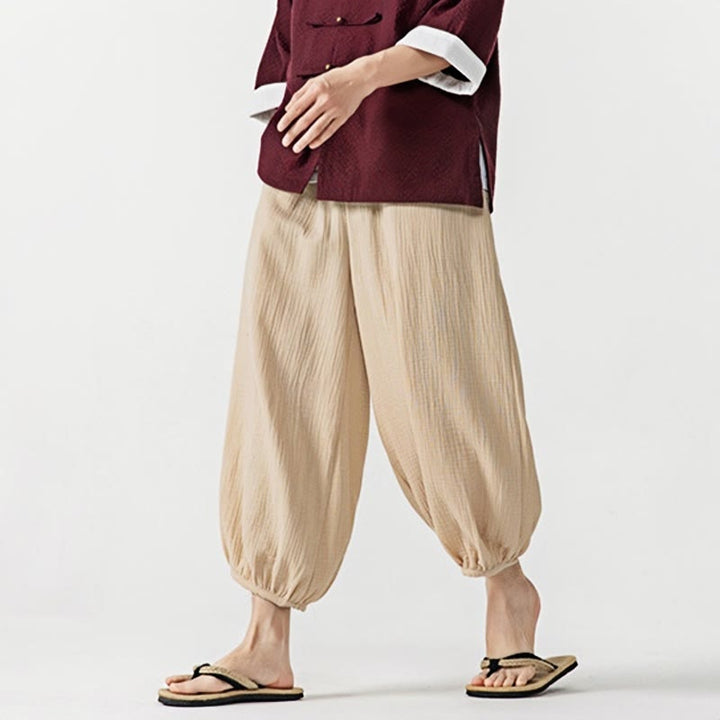 Buddha Stonesソフト無地ドローストリングコットンメンズパンツ ポケット付き - image 4