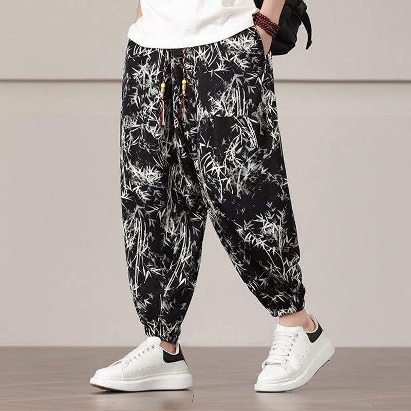 Buddha Stones竹の葉柄 ドローストリング メンズ ハーレムパンツ ポケット付き - image 11