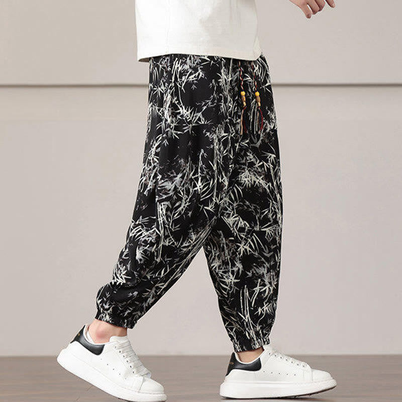 Buddha Stones竹の葉柄 ドローストリング メンズ ハーレムパンツ ポケット付き - image 16