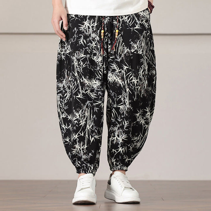 Buddha Stones竹の葉柄 ドローストリング メンズ ハーレムパンツ ポケット付き - image 12