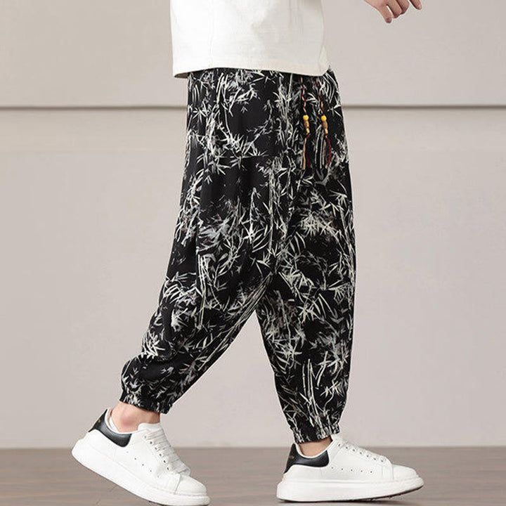 Buddha Stones竹の葉柄 ドローストリング メンズ ハーレムパンツ ポケット付き - image 16