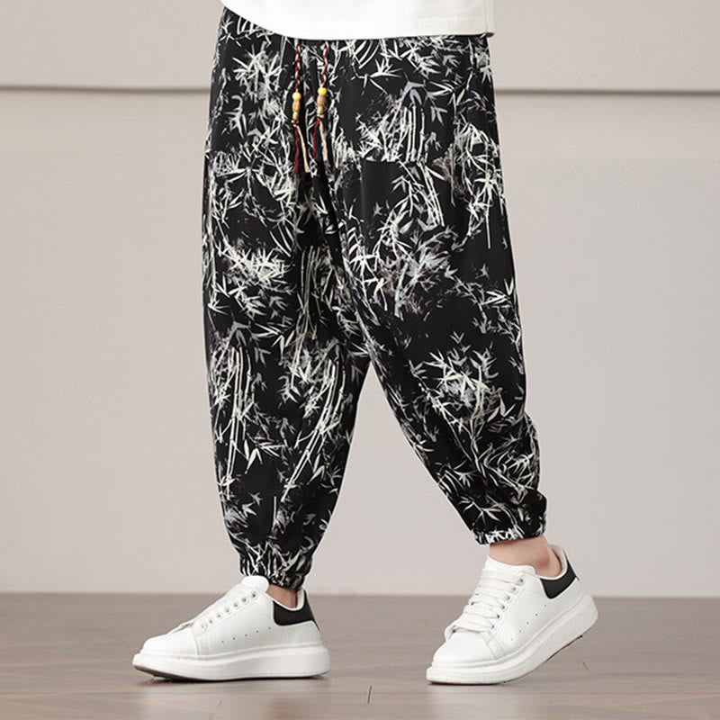 Buddha Stones竹の葉柄 ドローストリング メンズ ハーレムパンツ ポケット付き - image 17