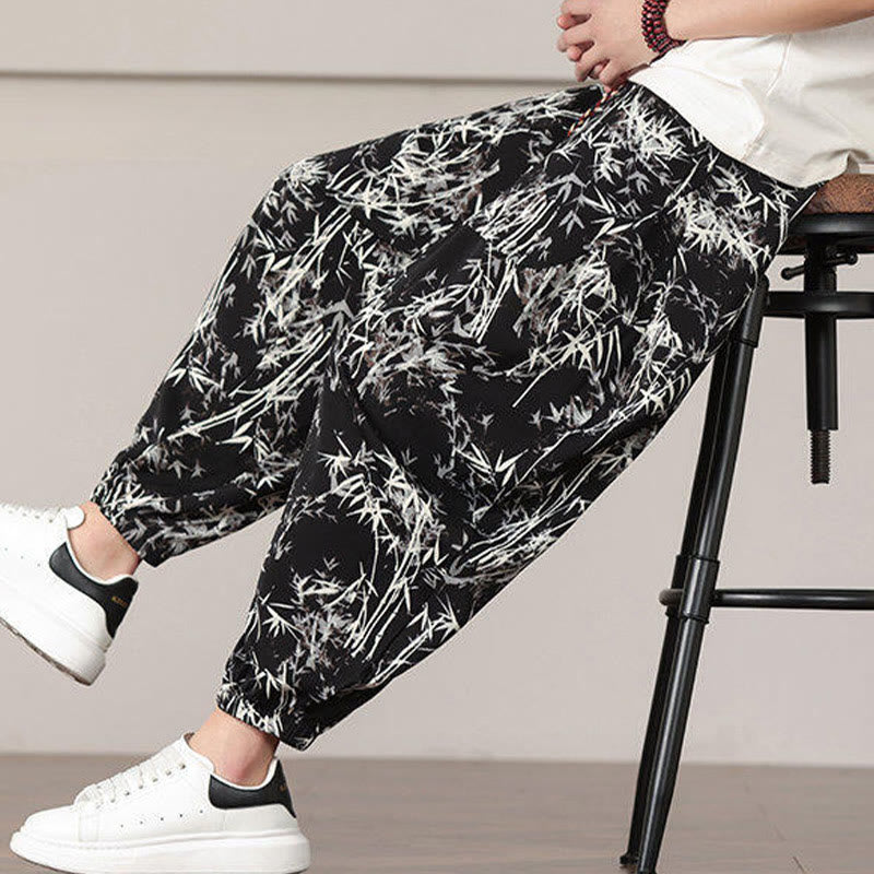 Buddha Stones竹の葉柄 ドローストリング メンズ ハーレムパンツ ポケット付き - image 19