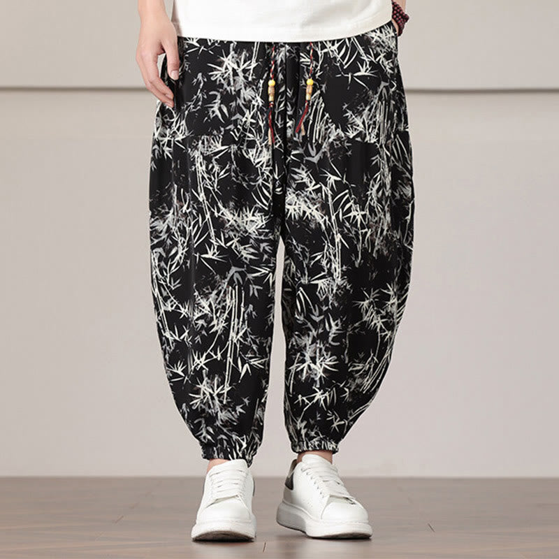 Buddha Stones竹の葉柄 ドローストリング メンズ ハーレムパンツ ポケット付き - image 12