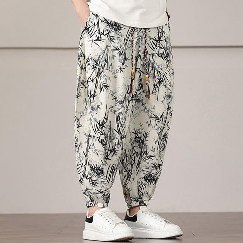 Buddha Stones竹の葉柄 ドローストリング メンズ ハーレムパンツ ポケット付き - image 6