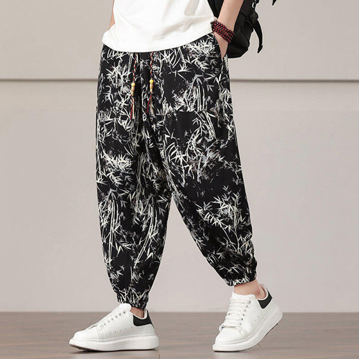 Buddha Stones竹の葉柄 ドローストリング メンズ ハーレムパンツ ポケット付き - image 15