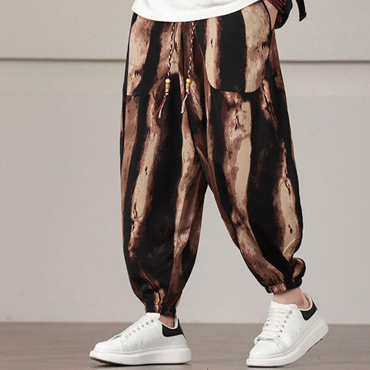 Buddha Stonesストライプ柄ドローストリングメンズハーレムパンツ（ポケット付き） - image 10