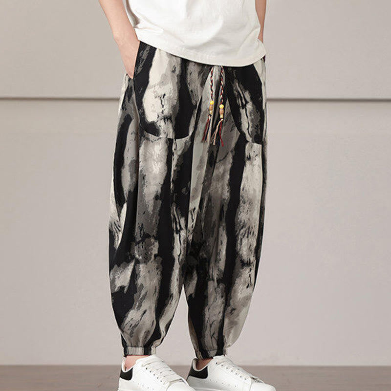 Buddha Stonesストライプ柄ドローストリングメンズハーレムパンツ（ポケット付き） - image 4