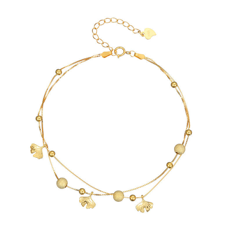 Buddha Stones925スターリングシルバー イチョウ葉 二重保護アンクレット