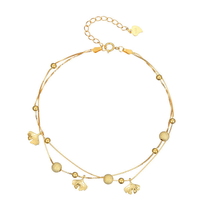 Buddha Stones925スターリングシルバー イチョウ葉 二重保護アンクレット