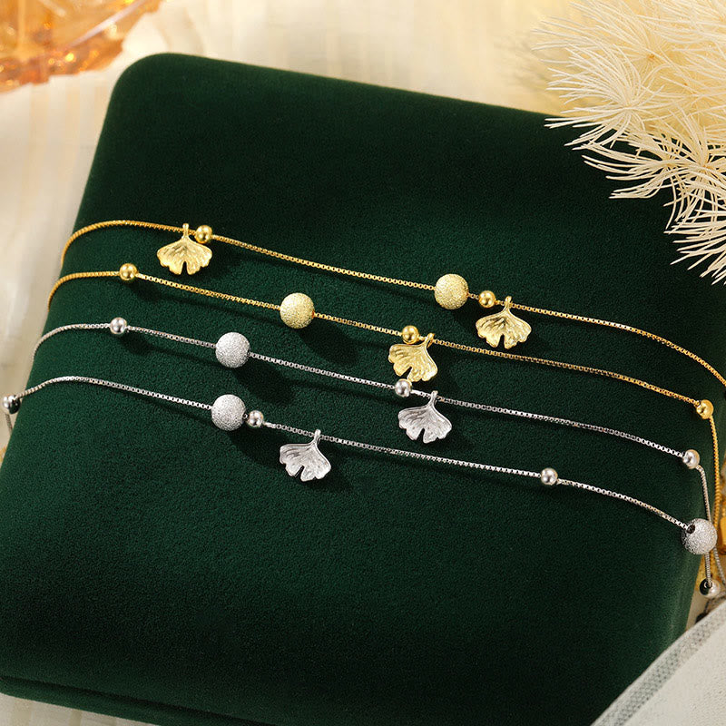 Buddha Stones925スターリングシルバー イチョウ葉 二重保護アンクレット