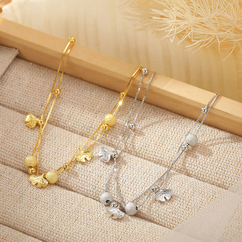 Buddha Stones925スターリングシルバー イチョウ葉 二重保護アンクレット