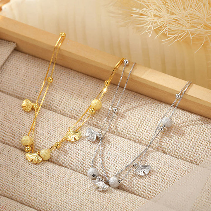 Buddha Stones925スターリングシルバー イチョウ葉 二重保護アンクレット