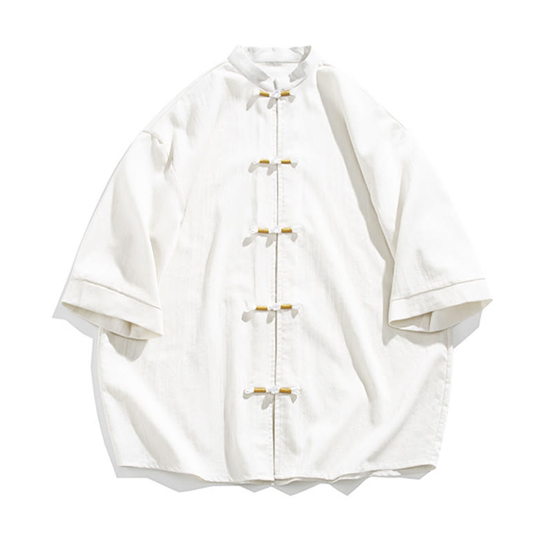 Buddha Stonesピュアカラー フロッグボタン 半袖 リネン メンズシャツ - image 7