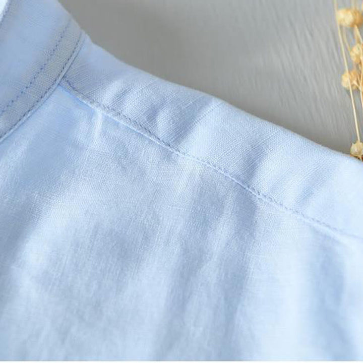 Buddha Stonesシンプルスタイル 半袖 ボタン コットンリネン メンズシャツ - image 11