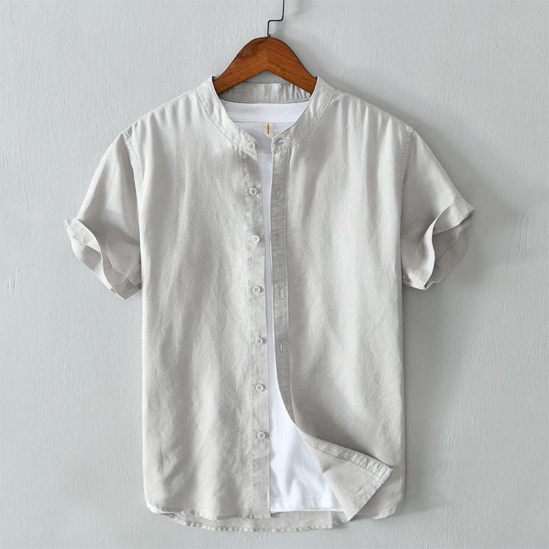 Buddha Stonesシンプルスタイル 半袖 ボタン コットンリネン メンズシャツ - ゲインズボロ - US/UK/AU44、 EU54 (4XL) - image 13