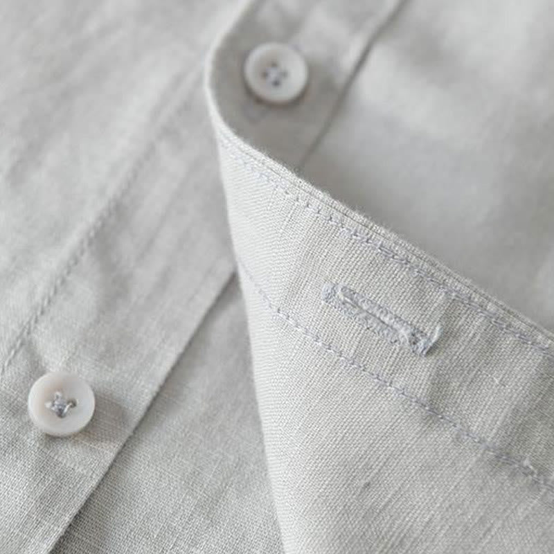 Buddha Stonesシンプルスタイル 半袖 ボタン コットンリネン メンズシャツ - image 15