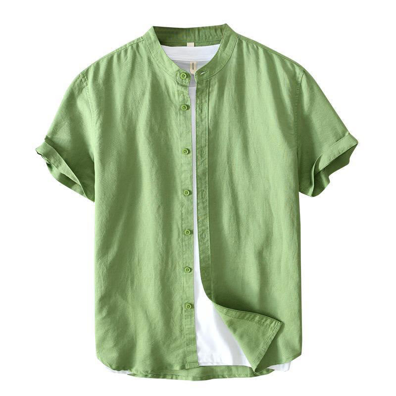 Buddha Stonesシンプルスタイル 半袖 ボタン コットンリネン メンズシャツ - image 2