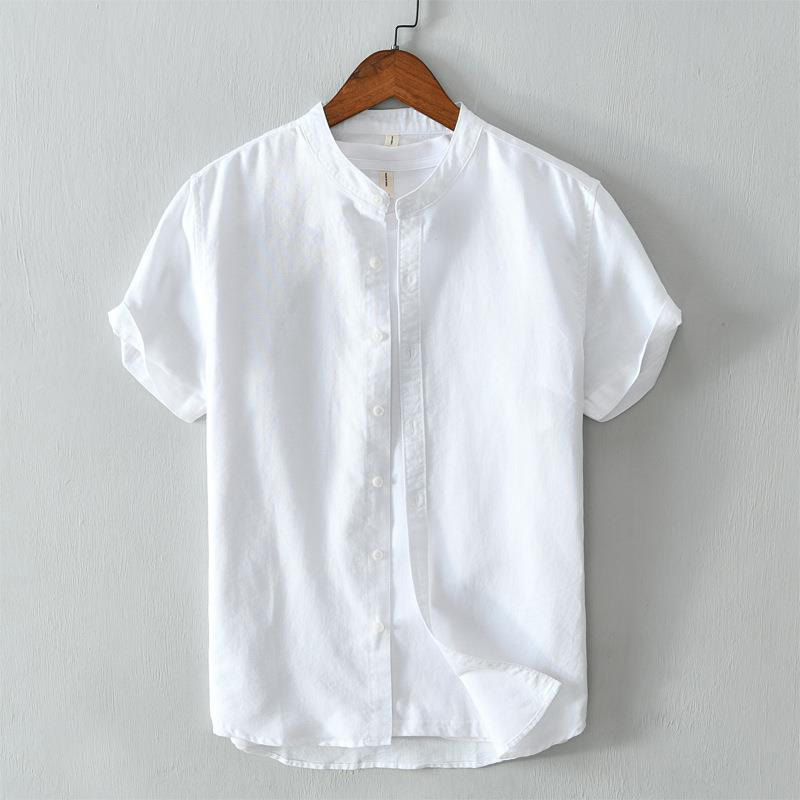 Buddha Stonesシンプルスタイル 半袖 ボタン コットンリネン メンズシャツ - 白 - US/UK/AU44、 EU54 (4XL) - image 7