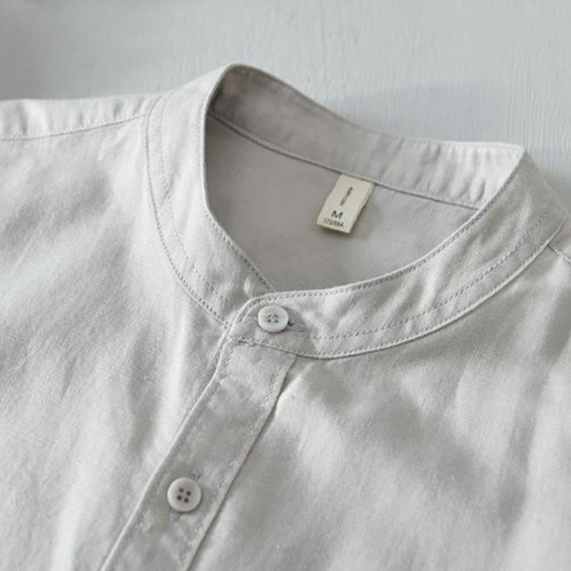 Buddha Stonesシンプルスタイル 半袖 ボタン コットンリネン メンズシャツ - image 14