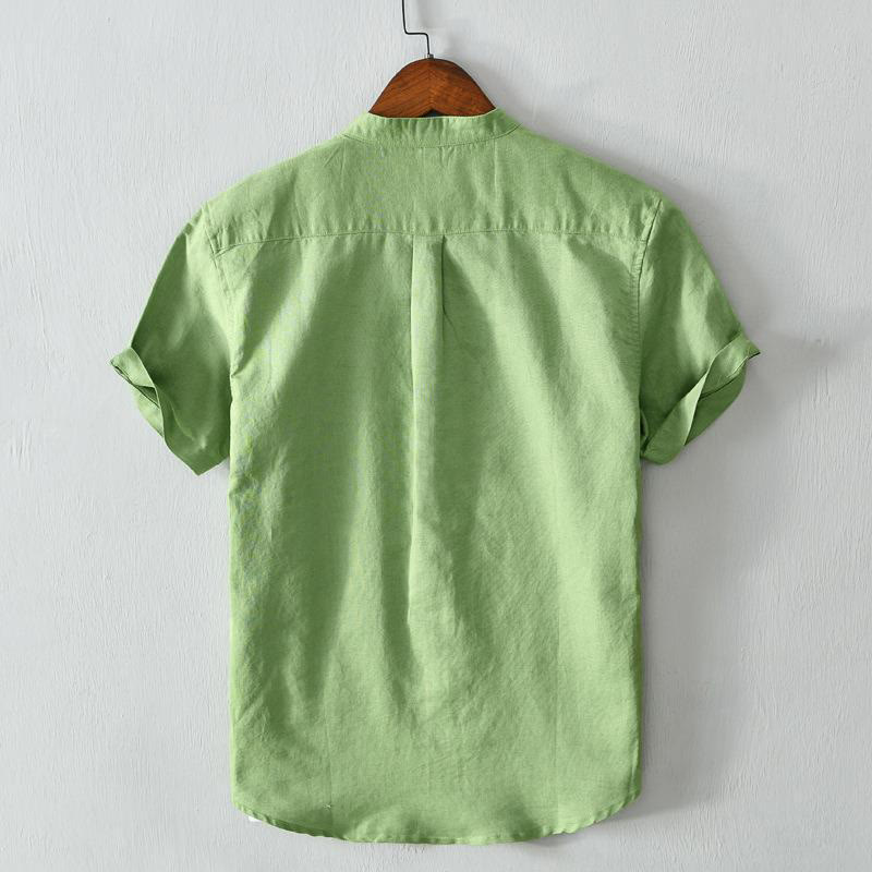 Buddha Stonesシンプルスタイル 半袖 ボタン コットンリネン メンズシャツ - image 1