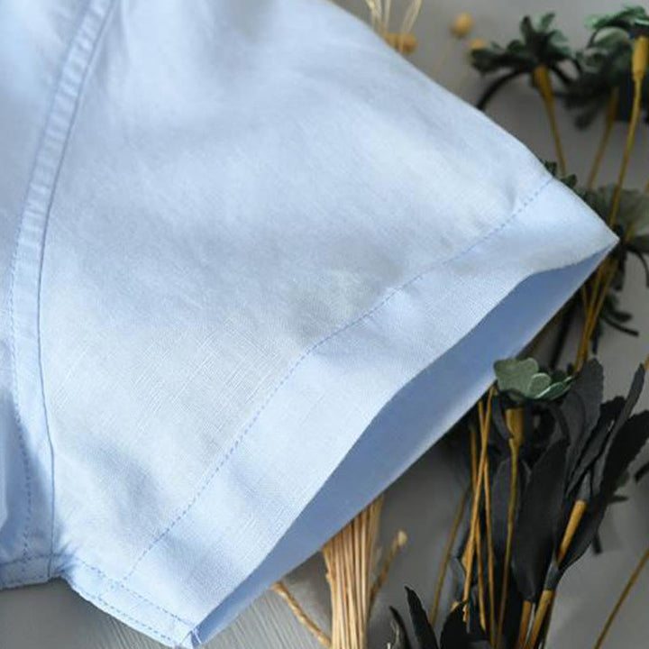 Buddha Stonesシンプルスタイル 半袖 ボタン コットンリネン メンズシャツ - image 12