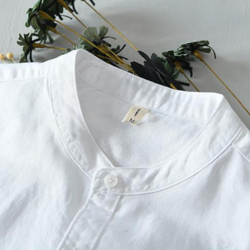 Buddha Stonesシンプルスタイル 半袖 ボタン コットンリネン メンズシャツ - image 8