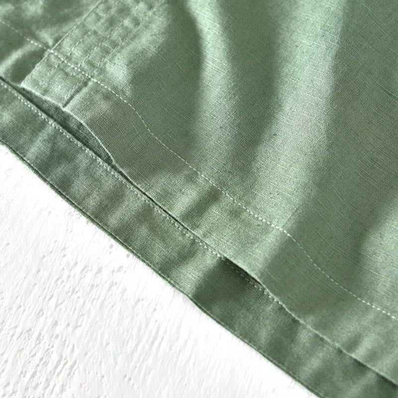 Buddha Stones夏 スタンドカラー 半袖 コットンリネン ハーフボタン メンズシャツ - image 5