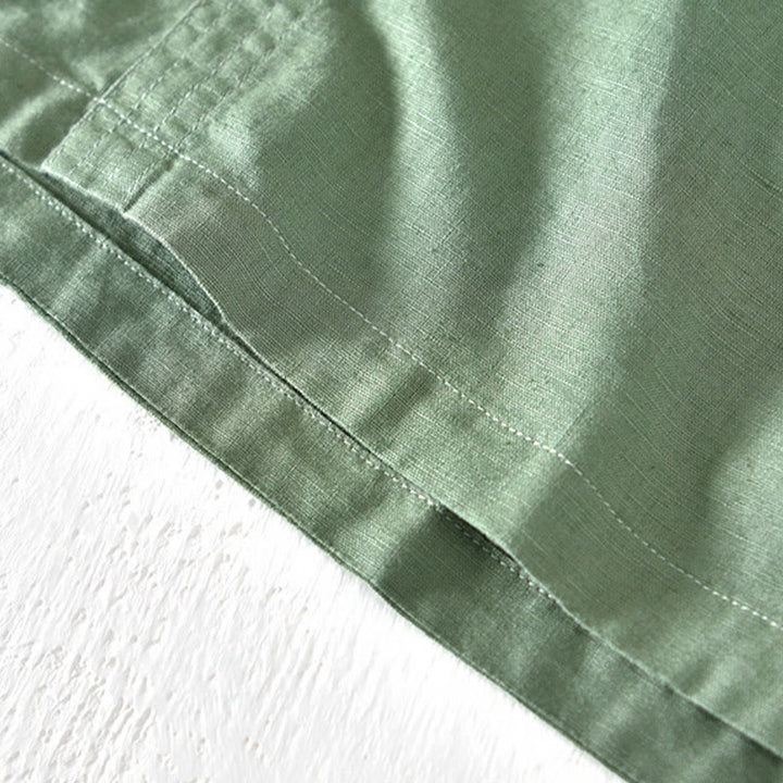 Buddha Stones夏 スタンドカラー 半袖 コットンリネン ハーフボタン メンズシャツ - image 5