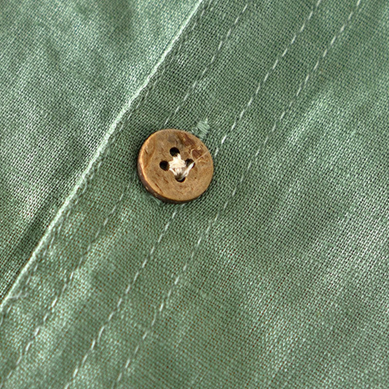 Buddha Stones夏用 スタンドカラー 半袖 コットンリネン ハーフボタン メンズシャツ - image 3