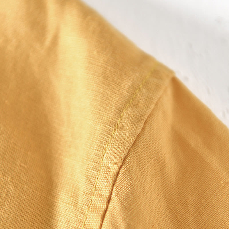 Buddha Stones夏用 スタンドカラー 半袖 コットンリネン ハーフボタン メンズシャツ - image 15