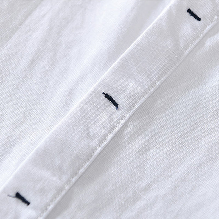 Buddha Stonesカジュアルシンプルデザイン半袖コットンリネンハーフボタンメンズシャツ - image 8