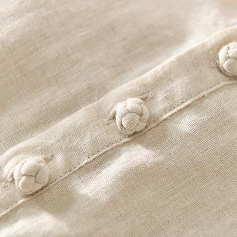 Buddha Stonesデイリー 無地 スタンドカラー 半袖 リネン ハーフボタン メンズシャツ - image 3