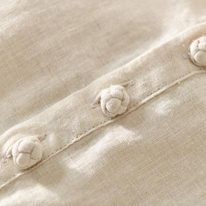 Buddha Stonesデイリー 無地 スタンドカラー 半袖 リネン ハーフボタン メンズシャツ - image 3