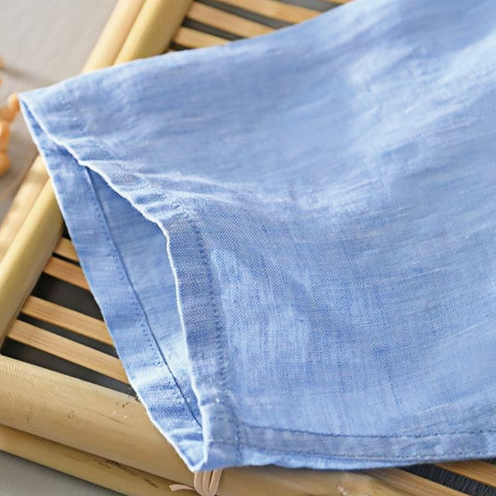 Buddha Stonesデイリー 無地 スタンドカラー 半袖 リネン ハーフボタン メンズシャツ - image 16