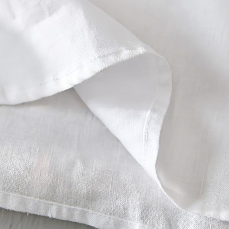 Buddha Stonesデイリー 無地 スタンドカラー 半袖 リネン ハーフボタン メンズシャツ - image 10