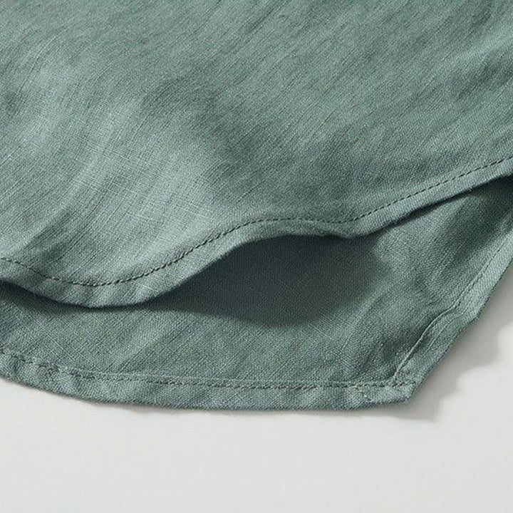 Buddha Stonesデイリーフロッグボタンスタンドカラー半袖リネンメンズシャツ - image 21