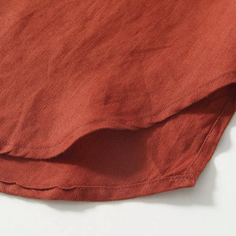 Buddha Stonesデイリーフロッグボタンスタンドカラー半袖リネンメンズシャツ - image 26