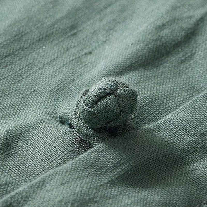 Buddha Stonesデイリーフロッグボタンスタンドカラー半袖リネンメンズシャツ - image 20