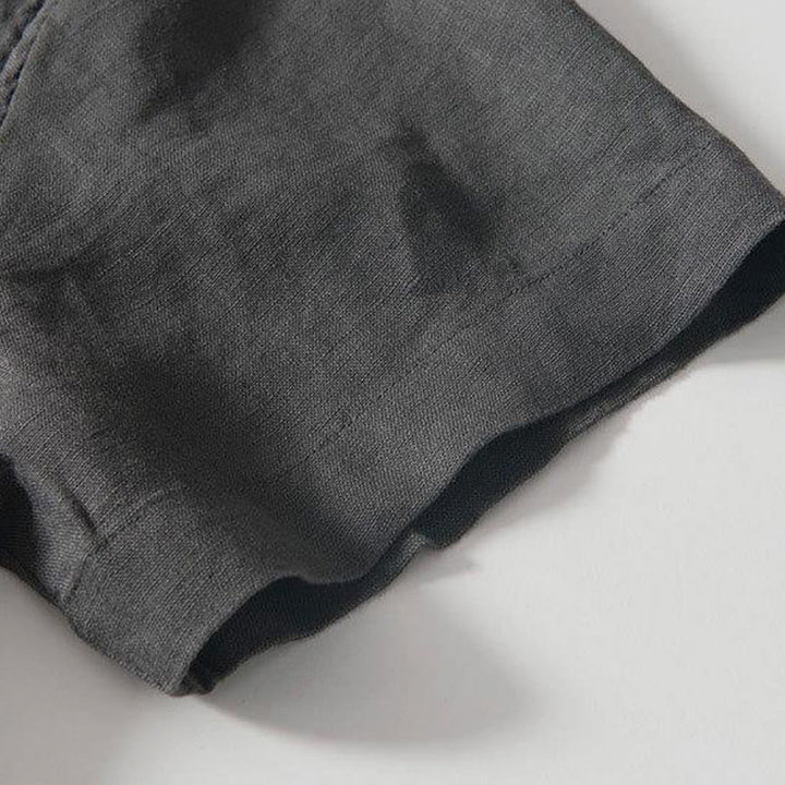 Buddha Stonesデイリーフロッグボタンスタンドカラー半袖リネンメンズシャツ - image 4