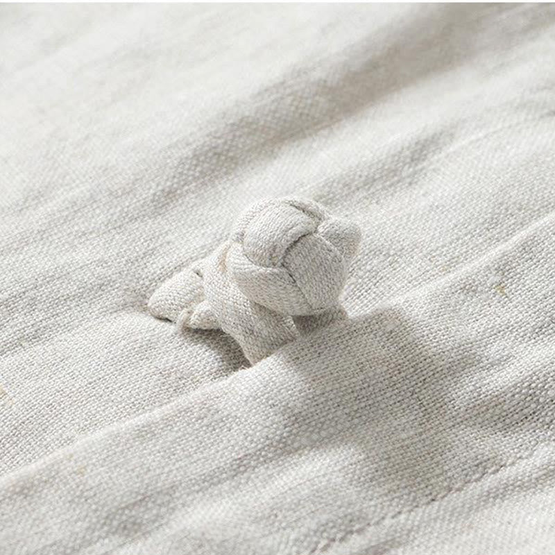 Buddha Stonesデイリーフロッグボタンスタンドカラー半袖リネンメンズシャツ - image 15